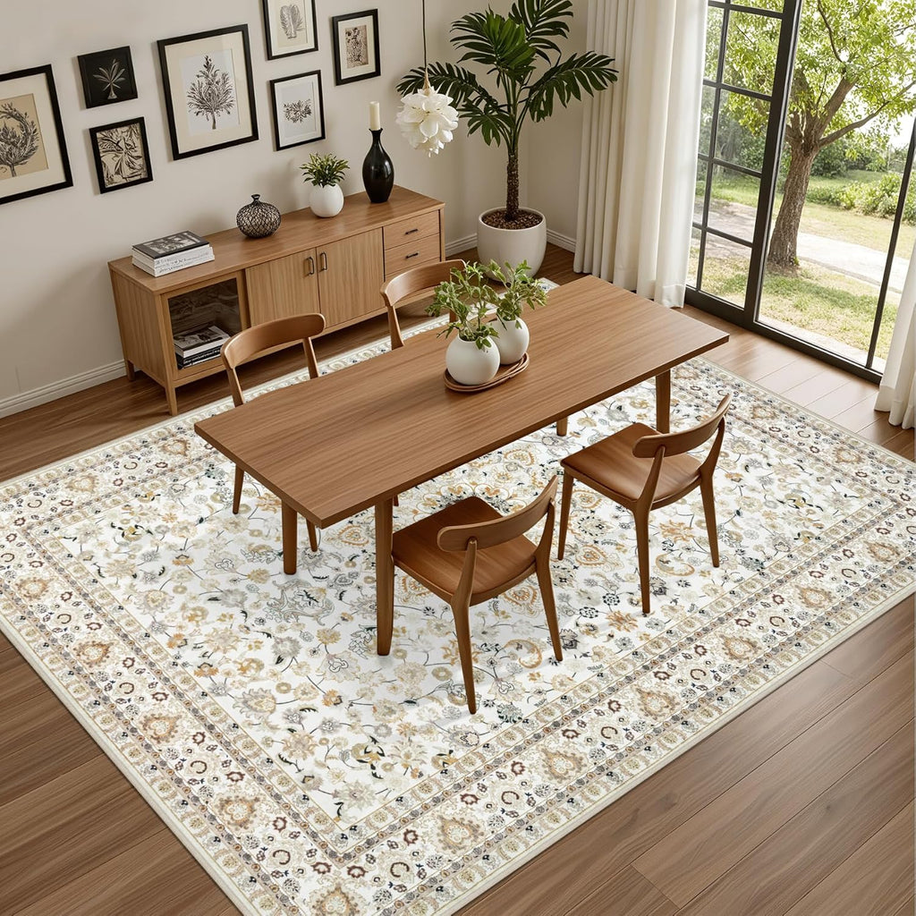 Area Rugs 9x12 Living Room Rug: Washable Rug Soft Vintage Boho Carpet Indoor Floor Non-Slip Stain Re