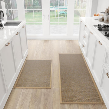 Kitchen Mat Set of 2 PCS, Cushioned Non Slip Rugs Floor, Absorbent Runner Comfort Standing Mats Washable (Brown