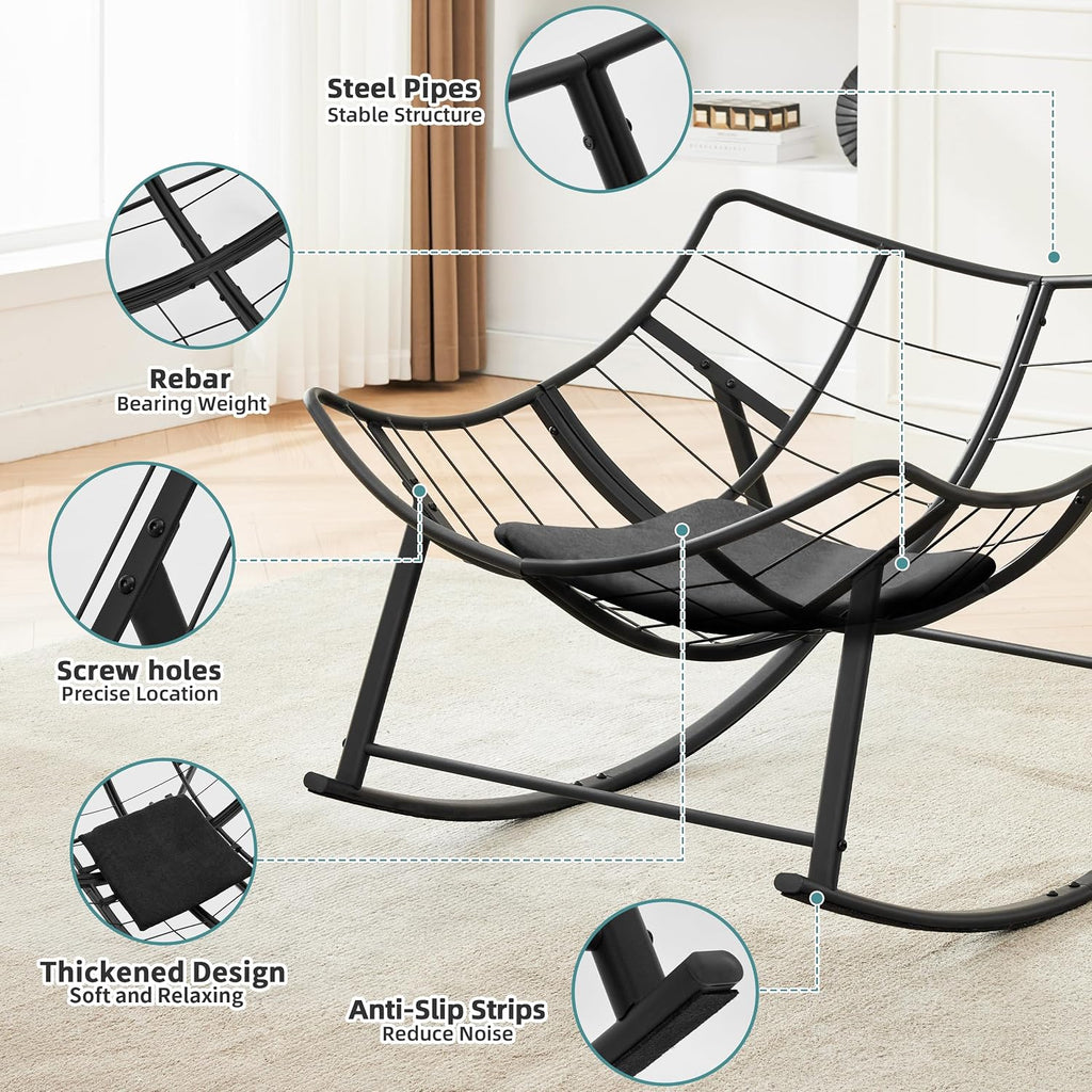 Oversized Papasan Rocking Chair with Cushion, Indoor Outdoor, Dark Grey | Lounge Chair with Cushion, Patio Egg Rocker