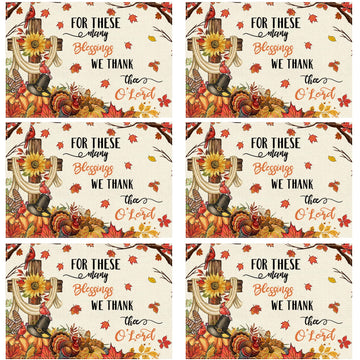 Thanksgiving Cross Placemats Set of 6 Table Decor 12x18 Inch