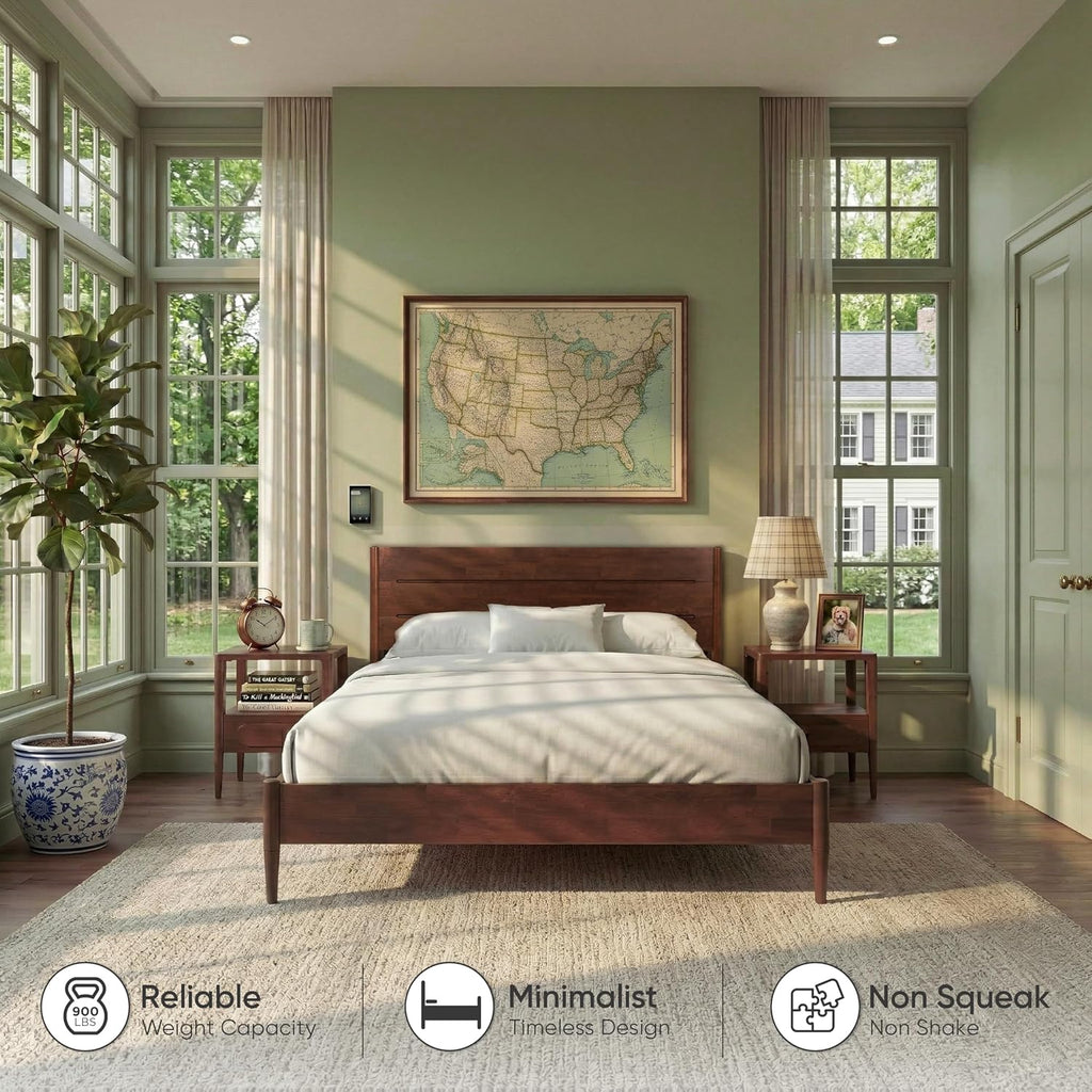 Bed Frame Queen, Premium Solid Wood Platform Bed with Reinforced Frame, Japanese Joinery Bed Frame, Wood Slat