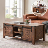 48" Farmhouse Lift Top Coffee Table with Sliding Barn Door,Rustic Center Table with Hidden Storage Compartment,Lifting