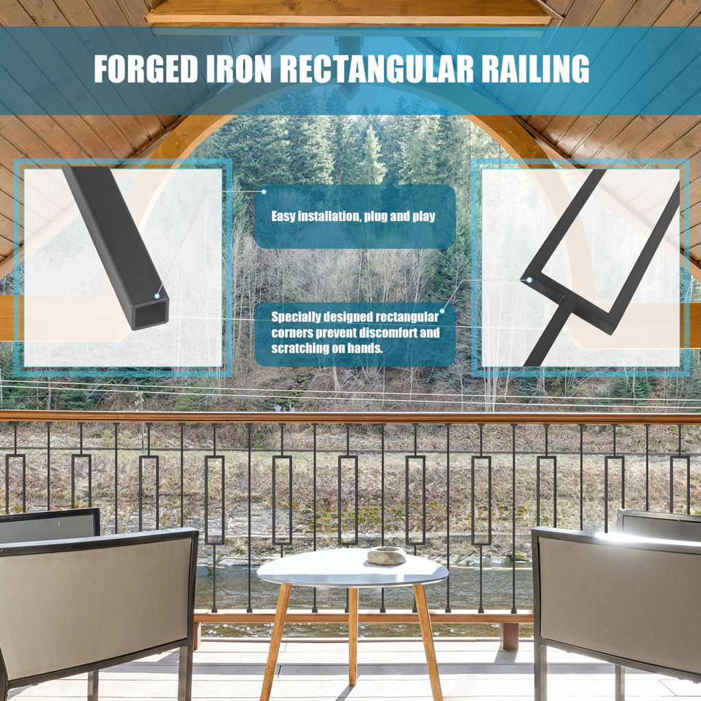 1/2 Inch Wrought Iron Rectangular Balusters - Hollow Iron Square Plain Bar Stair Balusters - Metal Spindles for