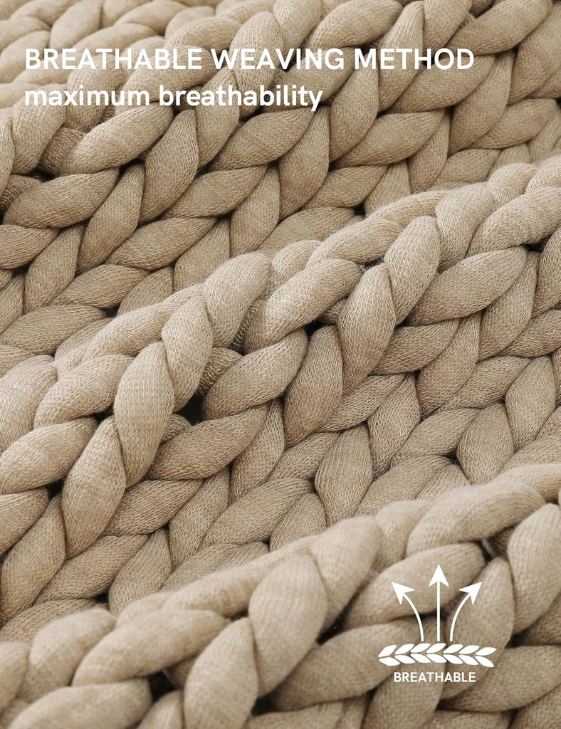 Chunky Throw Blanket, Medium-Weight, Hand Knitted, Skin Friendly, Ventilated and Breathable, Machine Washable, Home