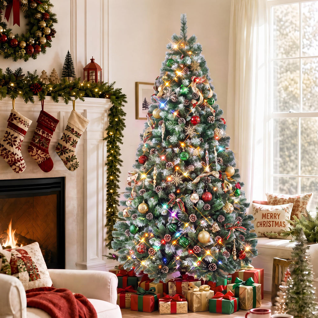 6ft Flocked Prelit Christmas Tree, 250 LED Lights, App Control