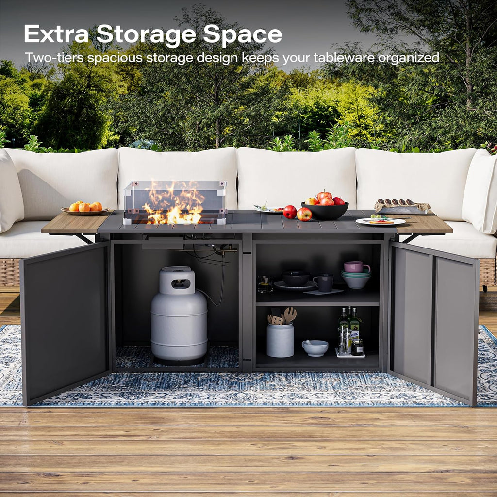64" Gas Fire Pit Table for Outside Patio, 55,000 BTU Propane Firepit with Expandable Tabletop & Wind Guard - Image 5