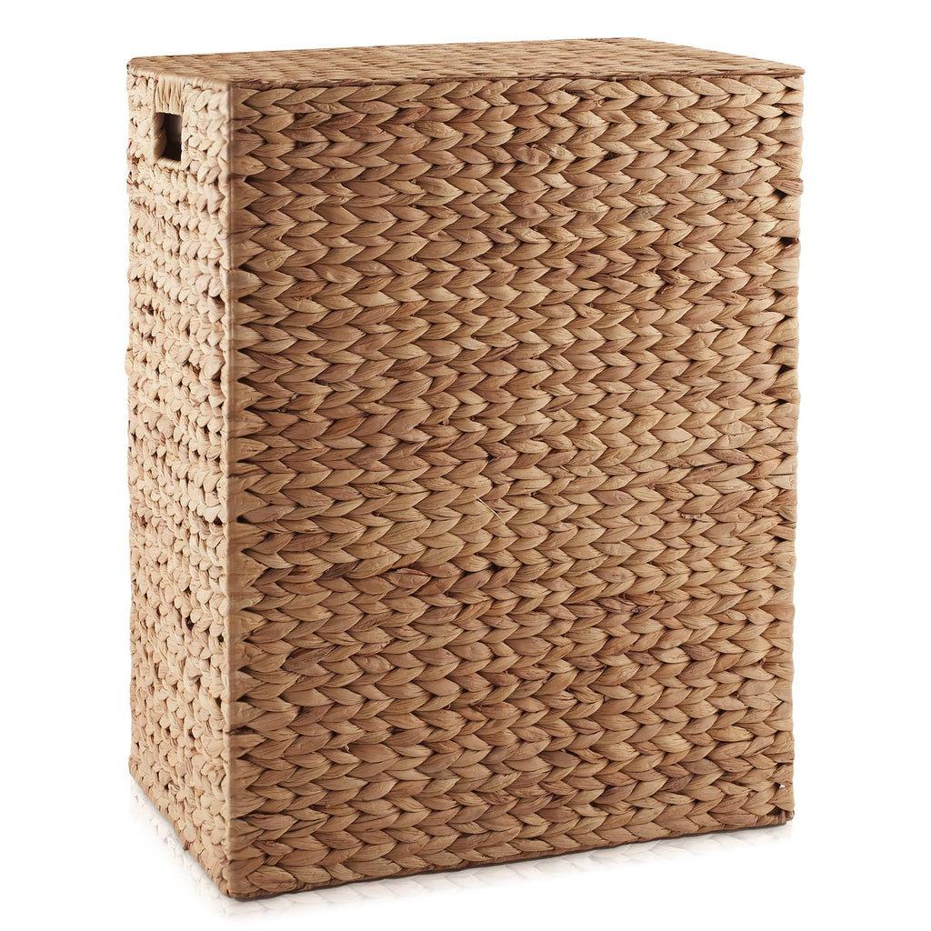 Large Laundry Hamper with Lid and Removable Liner Bag - Cinnamon, Woven Water Hyacinth Rectangular Laundry Basket