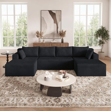 124 Inch Oversized Boneless Sectional Sofa Cloud Couch - Symmetrical U Shaped Modular Couches Set with Double Chaise