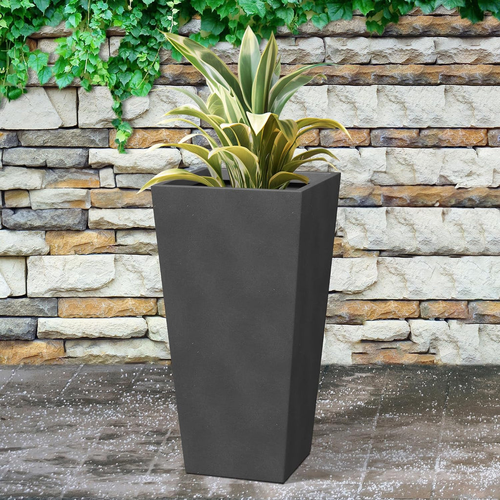 28 Inch Tall Tapered Concrete Planter, Modern Style Large Plant Pot with Drainage Hole and Rubber Plug , Backyard