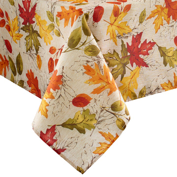 Autumn Leaves Fall Printed Tablecloth, Multicolor - 60"W x 84"L