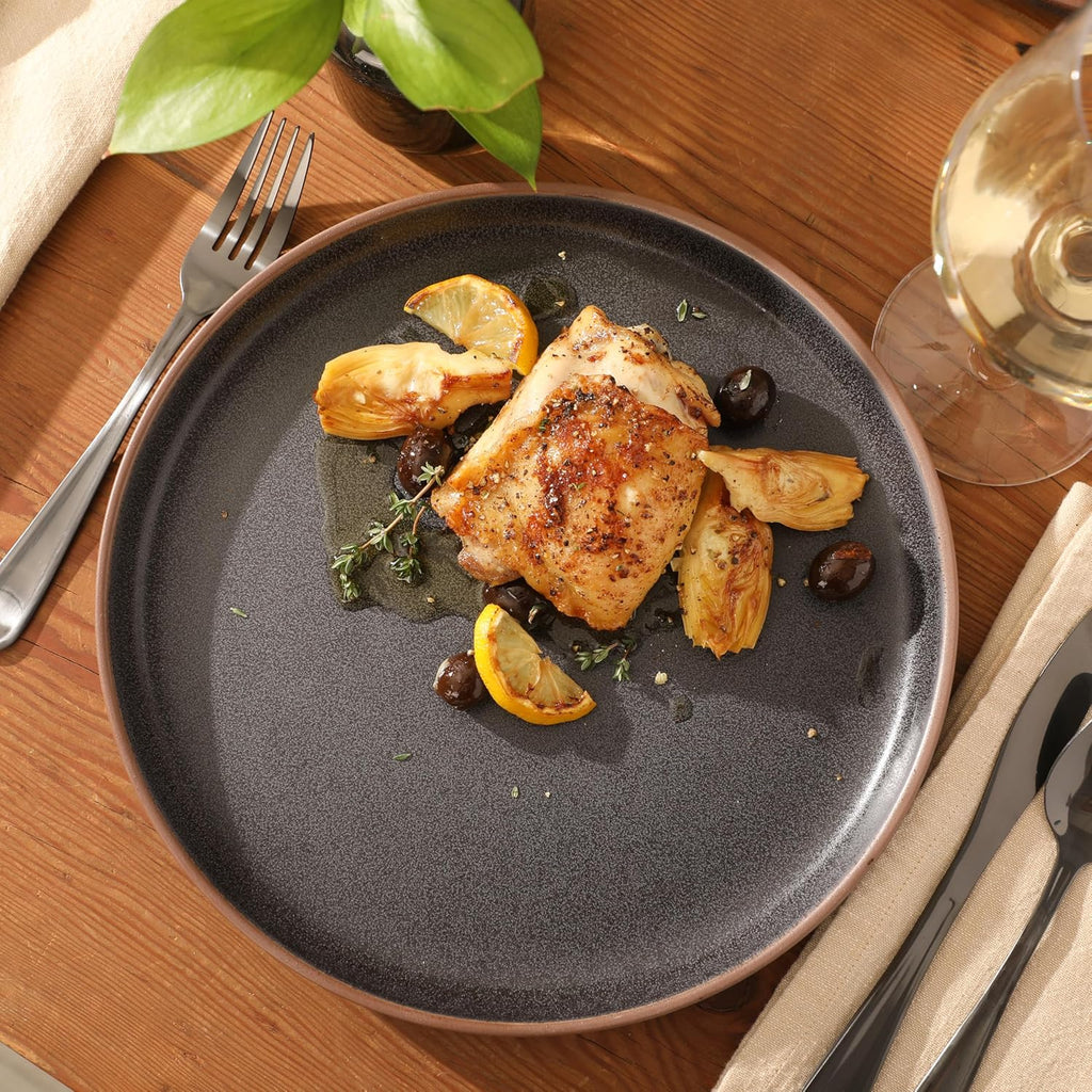 Abbey Circle 12 Piece (Service for 4) Plates and Bowls Reactive Matte Glaze Dishes Stoneware Ceramic Dinnerware Set