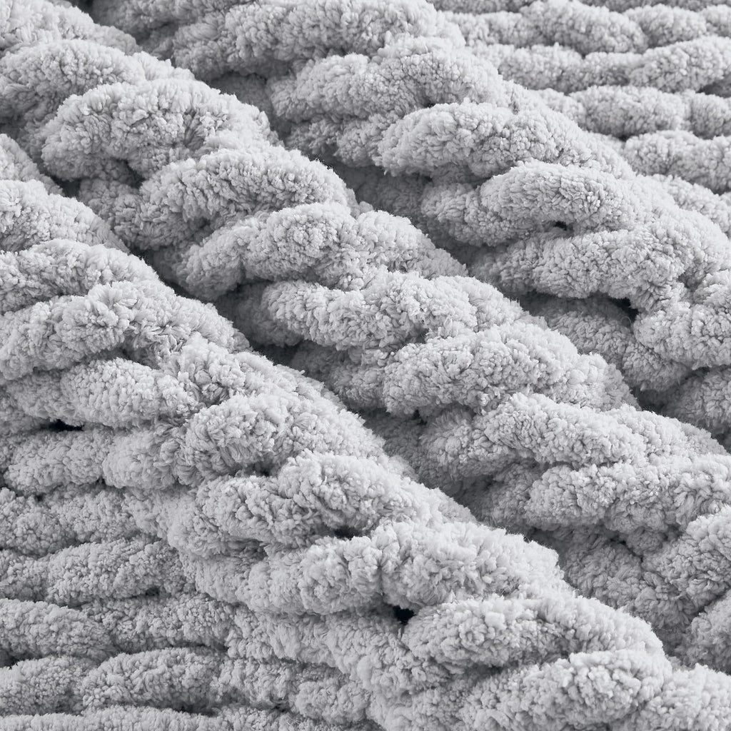 Chunky Knit Throw Blanket 60" x 80", 100% Hand Made, Grey