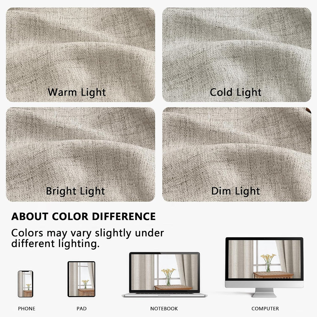 2 Panels Kitchen Curtains, Faux Linen Textured Small Cafe Window Curtain Over Sink, Light Filtering
