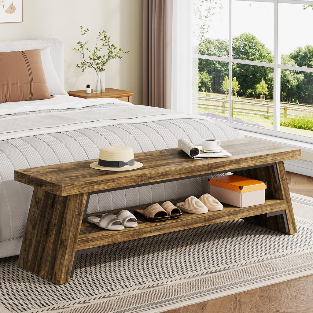 47 in Long Entryway Bench with Shoe Storage, Rustic Brown