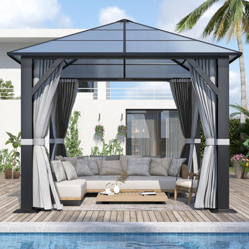 10’x10’ Patio Hardtop Gazebo with Polycarbonate Roof, Waterproof Outdoor Canopy Gazebo