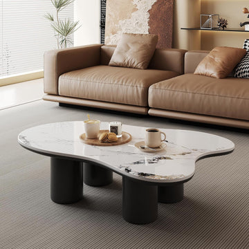 Modern Coffee Table for Living Room, 48.42" Cloud Coffee Table with White Sintered Stone Top, Large Living Room Table
