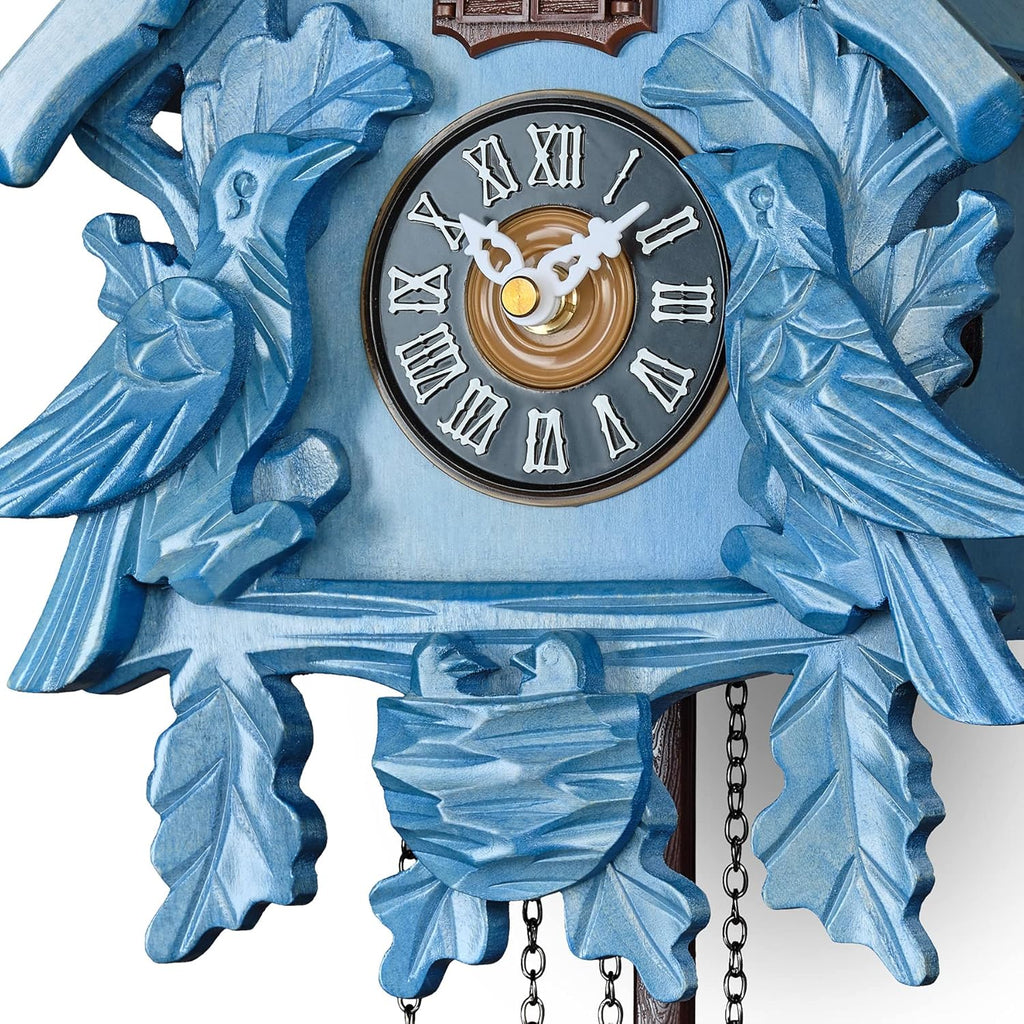 Cuckoo Clock with Night Mode, Singing Bird, Wooden Decorations and Swinging Pendulum