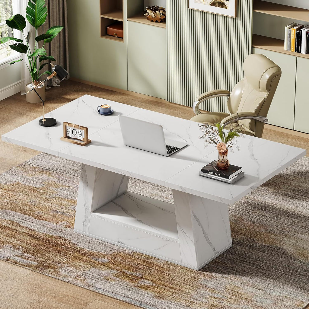 Modern Computer Desk, 63-Inch Large Office Desk Workstation, Simple Style Executive Desk Study Table with Sturdy Base