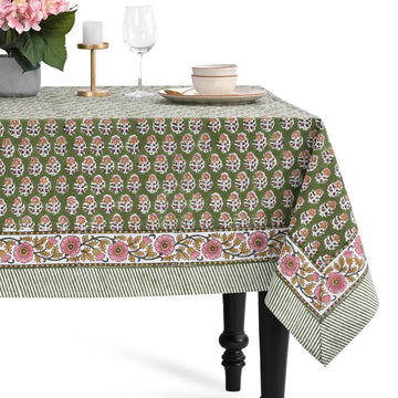 CPC Tablecloth 100% Cotton 60x60 Inch Indian Block Print Easter Square Table Cover, Table Cloth for Weddings