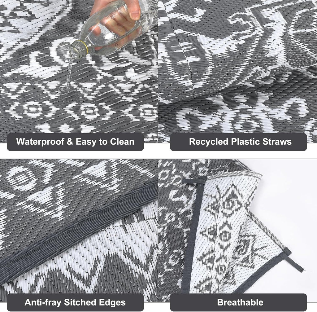 9x12 Outdoor Rug Waterproof Reversible Mat Indoor Outdoor Rugs Carpet, Boho Vintage Large Outdoor Pl
