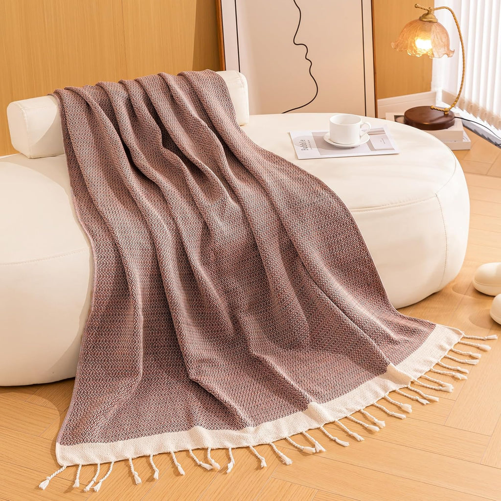 Premium Cotton Boho Blanket |50”x60”| Burnt Orange Fall Throw Blankets