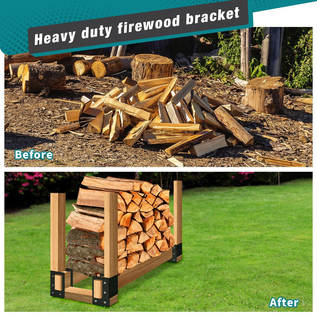 Firewood Log Storage Holder 4 Pack, Firewood Rack Brackets