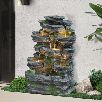 7-Tiers Cascading Rock Water Fountain Outdoor