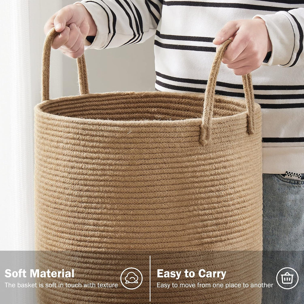 Jute Rope Laundry Hamper Basket, 58L Blanket Basket | Large Woven Laundry Hamper with Sturdy Handles, Collapsible