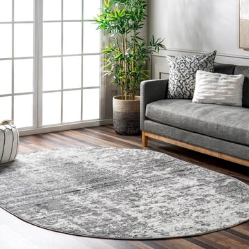 Deedra Grey Abstract Power Loomed Area Rug, Oval 7' x 9'