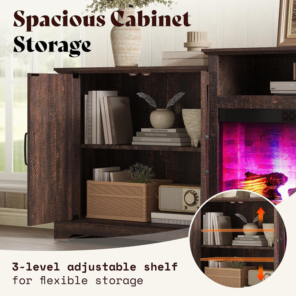 97" Large Fireplace TV Stand for TVs up to 110", Farmhouse Entertainment Center with 33" Electric Fireplace, Media