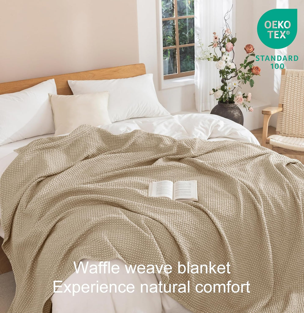 100% Cotton Blanket Throw Size, Machine Washable,Oatmeal,50x60 Inches