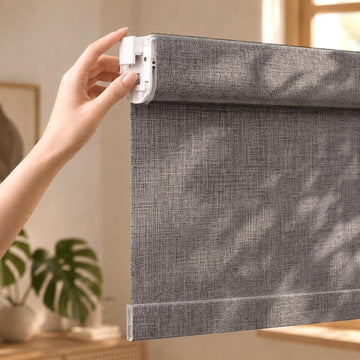 No Drill Blackout Roller Shades | Textured-White 24.5Wx64H