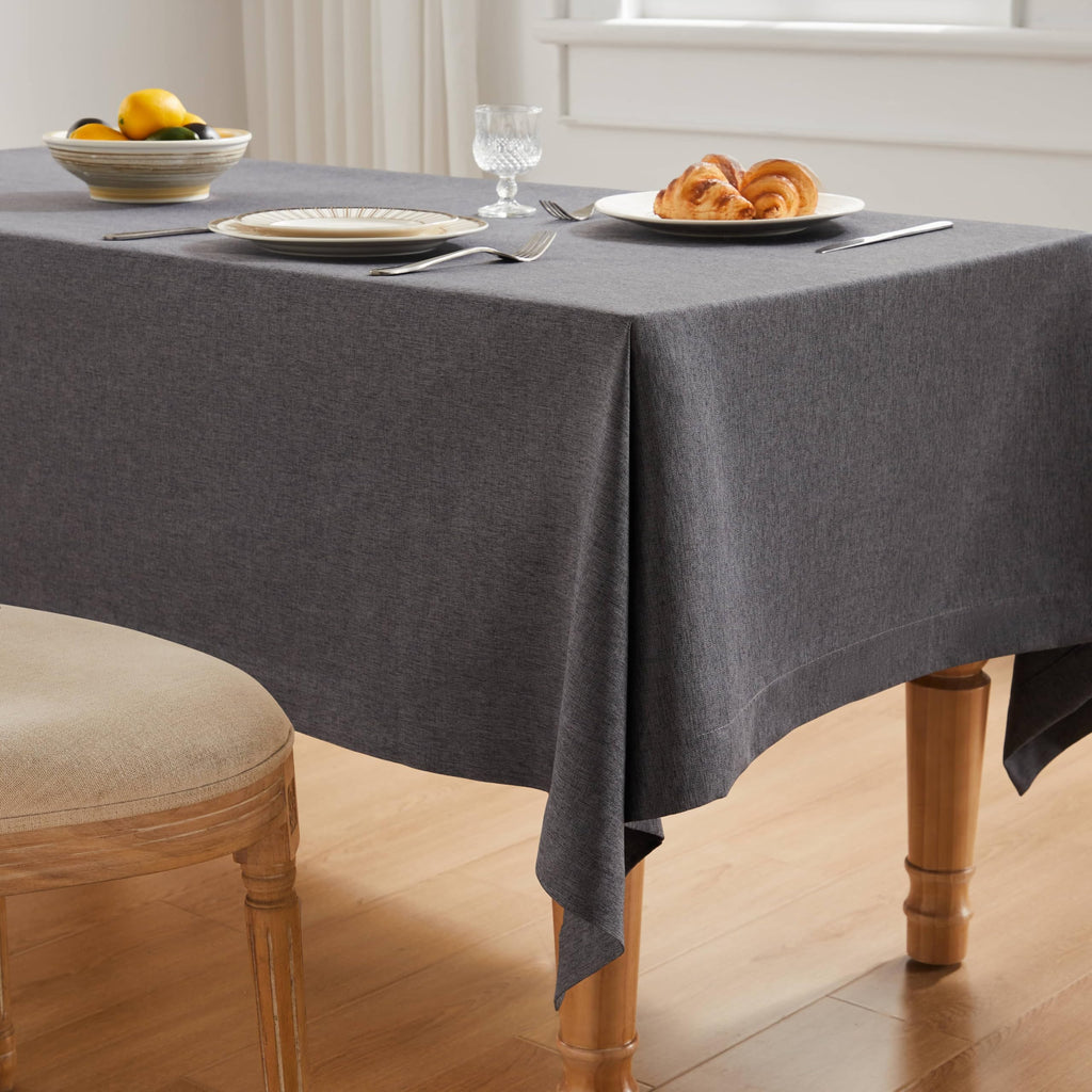 Linen Textured Rectangle Table Cloth, 60x84 Inch Charcoal