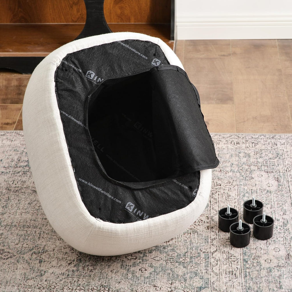 Modern Swivel Lounge Chair and Ottoman — Ivory Linen