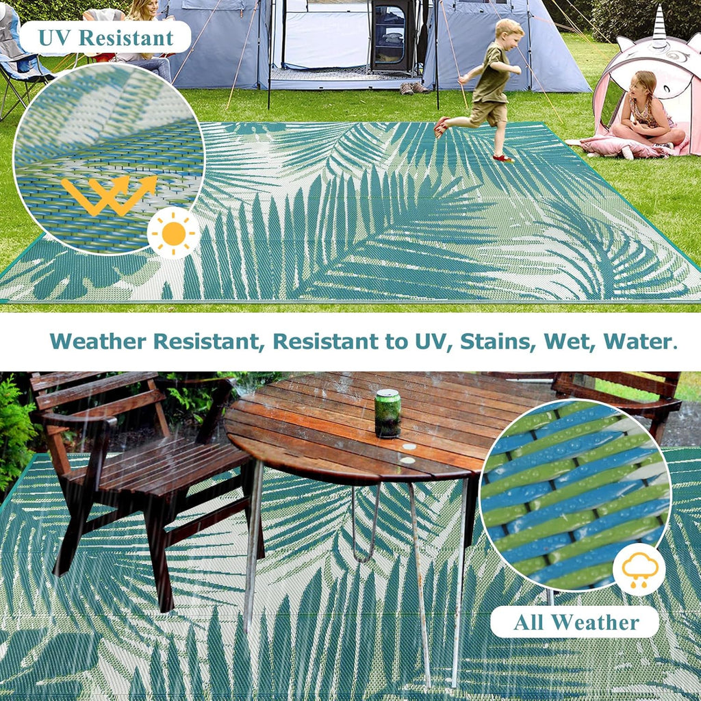 Plastic Outdoor Rug 8x10 Waterproof Outdoor Carpet Patio Rugs Tropical Camping Rug Outside RV Mat Ru