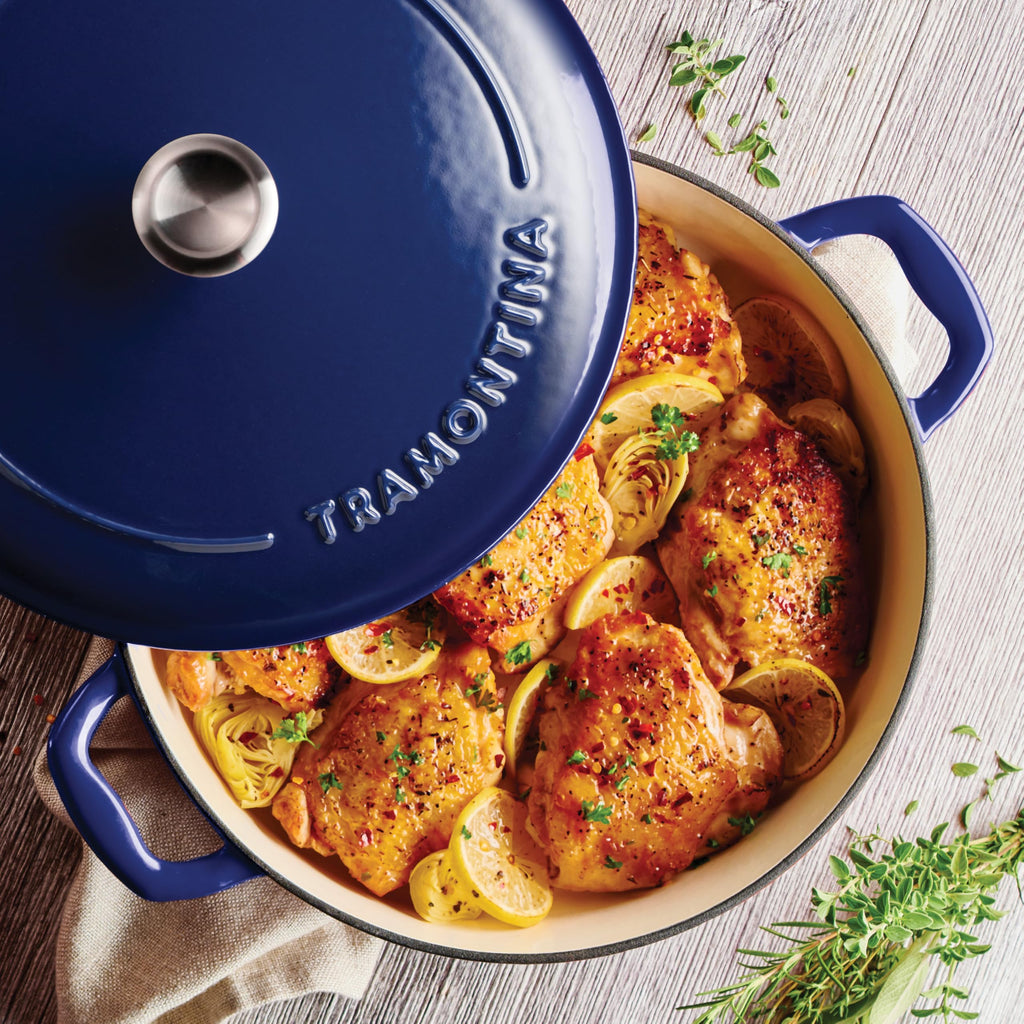 Bestow Enameled Cast Iron 4-Qt Braiser Pan with Lid, Blue
