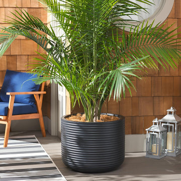 Outdoor - Nardo Black Cement Ficonstone Planter Pot with Drainage Hole, Frost Resistant Garden Planter , Deck