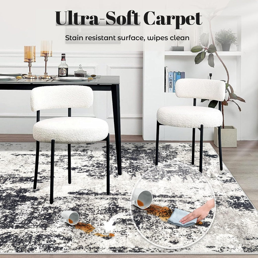 Living Room Rug 5x7 Rug, Machine Washable Modern Abstract Rug Soft Neutral Area Rug Non-Slip Stain Resistant Large