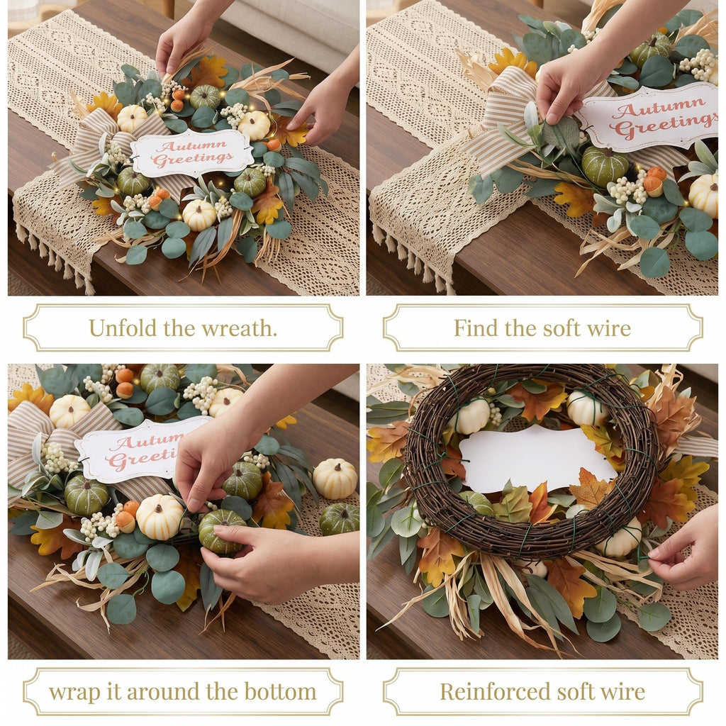 24'' Fall Wreaths for Front Door with LED Lights