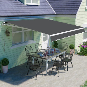 10'x8' Patio Manual Retractable Awning Fully Assembled, Dark Grey | Aluminum Frame, 280G Polyester, Water-Resistant