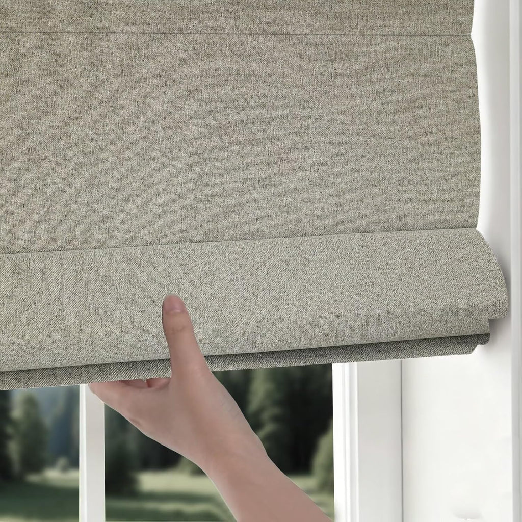 No Drill Roman Shades Cordless Blinds Blackout for Indoor Windows, Room Darkening Black Out Tension Rod No Hardware