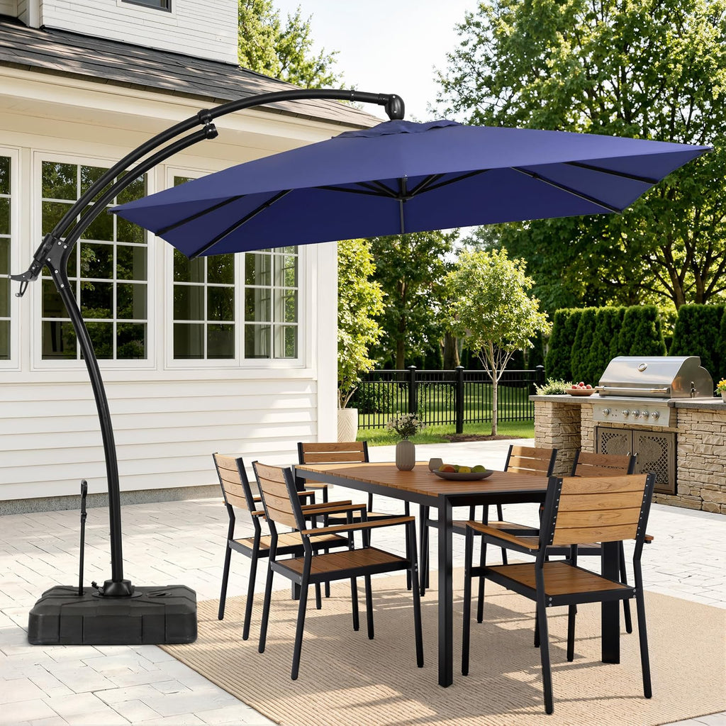 9-11FT Offset Cantilever Umbrella with 350LBS Wheeled Base Included | 360-degree adjustment, Aluminum & iron frame - Nav
