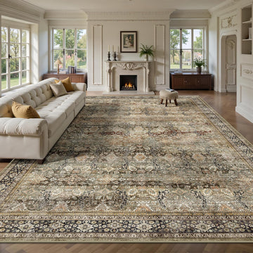 10x14 Area Rugs - Washable Vintage Retro Large Rug, Soft Ultra Thin Non Slip Low Pile Traditional Distressed Boho