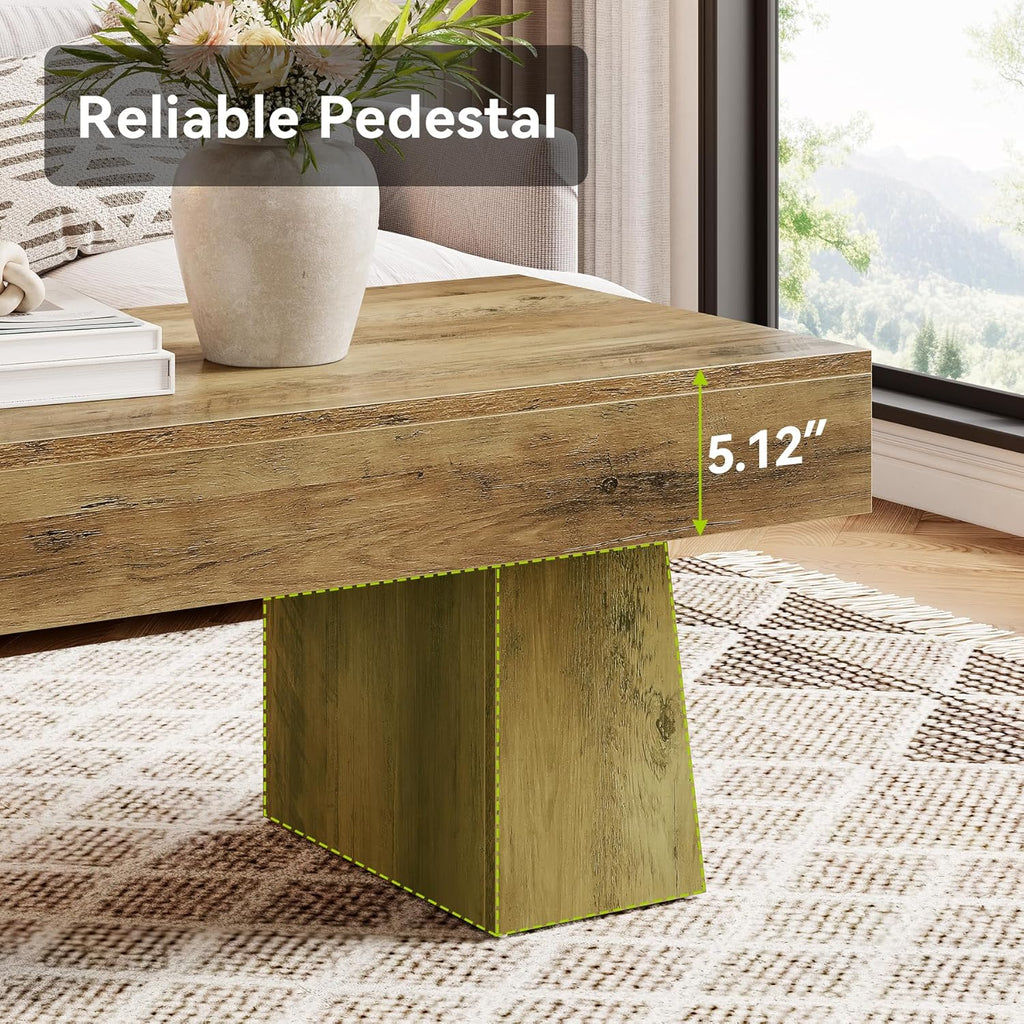 Farmhouse Coffee Table, 47 Inches Wooden Rectangular Accent Center Tables with Thick Base