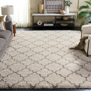 Area Rug 8x10 - Hudson Shag Collection - Large - Ivory & Beige, Trellis Pattern, Non-Shedding & Easy Cleaning, Ultra