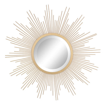 Round 23" Antique Gold Metal Starburst Hanging Wall Mirror with Attached Mounting Bracket, Decorative Decor for the