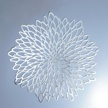 6 Pack Silver Placemats Metallic Glitter Pressed Vinyl Dinning Table Mats Decorative Round Leaf Charger for Winter