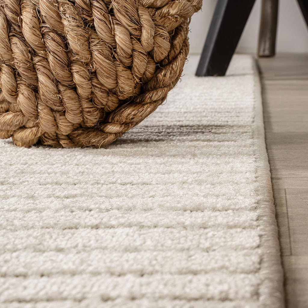 Y Hallie High-Low Curve Ivory/Cream Indoor/Outdoor Area Rug, 8x10, Minimalist, Japandi, Pet Friendly