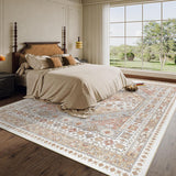 8x10 Washable Vintage Area Rug, Stain Resistant Non-Slip Indoor Carpet Orange