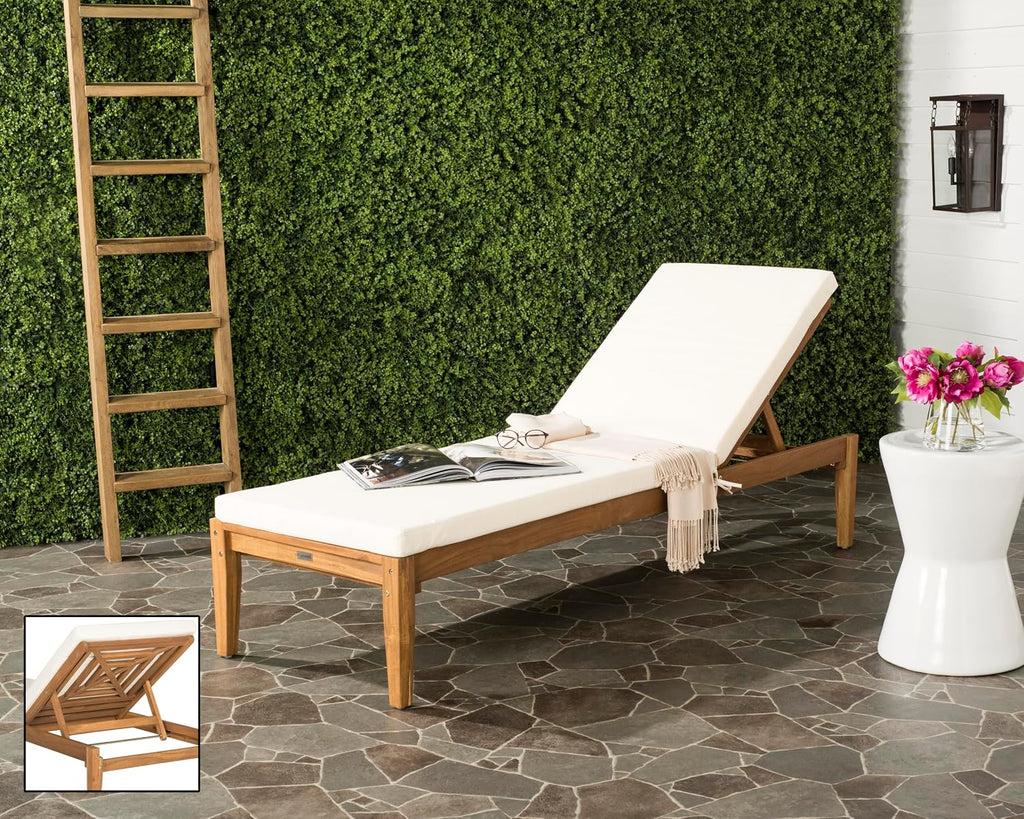 Outdoor Collection Arcata Natural Solid Wood/Beige Cushion Adjustable Chaise Lounge Chair (PAT6730A)